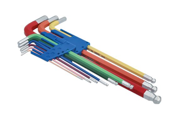 Colour Coded Hex Key Set - Ball End 9pc - RX2402 - Laser